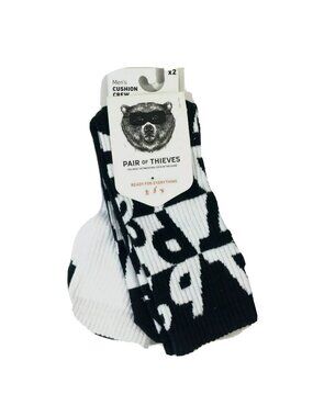 Pair Of Thieves Mens Cushion Crew Socks 8-12 Geometric Black White 2 Pair
